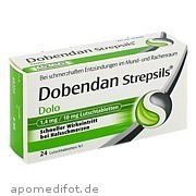 Bild für DOBENDAN Strepsils Dolo 1,4mg/10mg Lutschtabletten - 24 Stück von Reckitt Benckiser Deutschland GmbH Bild für Bild für DOBENDAN Strepsils Dolo 1,4mg/10mg Lutschtabletten - 24 Stück von Reckitt Benckiser Deutschland GmbH