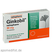 Bild für GINKOBIL ratiopharm 80 mg Filmtabletten - 30 Stück von ratiopharm GmbH Bild für Bild für GINKOBIL ratiopharm 80 mg Filmtabletten - 30 Stück von ratiopharm GmbH