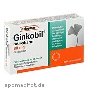 Bild für GINKOBIL ratiopharm 80 mg Filmtabletten - 60 Stück von ratiopharm GmbH Bild für Bild für GINKOBIL ratiopharm 80 mg Filmtabletten - 60 Stück von ratiopharm GmbH