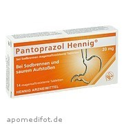 Bild für Pantoprazol Hennig b.Sodbrennen 20mg Magen.res.Tab - 14 Stück von Hennig Arzneimittel GmbH & Co. KG Bild für Bild für Pantoprazol Hennig b.Sodbrennen 20mg Magen.res.Tab - 14 Stück von Hennig Arzneimittel GmbH & Co. KG