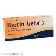 Bild für Biotin beta 5 Tabletten - 30 Stück von betapharm Arzneimittel GmbH Bild für Bild für Biotin beta 5 Tabletten - 30 Stück von betapharm Arzneimittel GmbH
