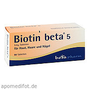 Bild für Biotin beta 5 Tabletten - 90 Stück von betapharm Arzneimittel GmbH Bild für Bild für Biotin beta 5 Tabletten - 90 Stück von betapharm Arzneimittel GmbH